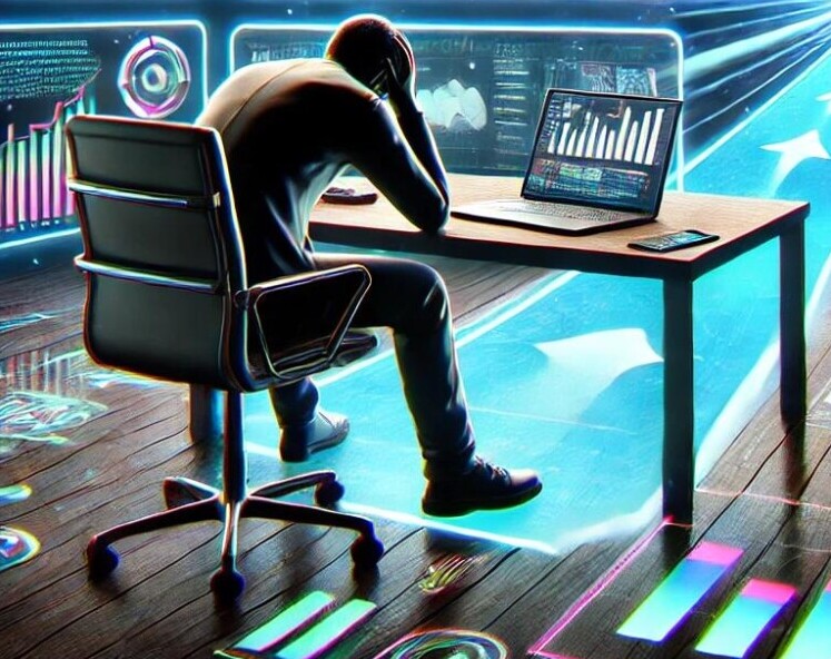 ai generated picture of a man strugling in front of computer